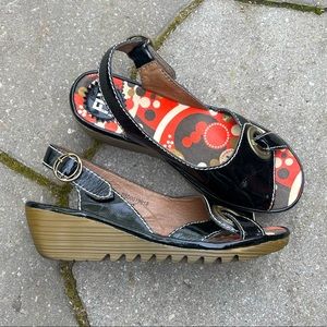 Fly London black patent sandal size 7